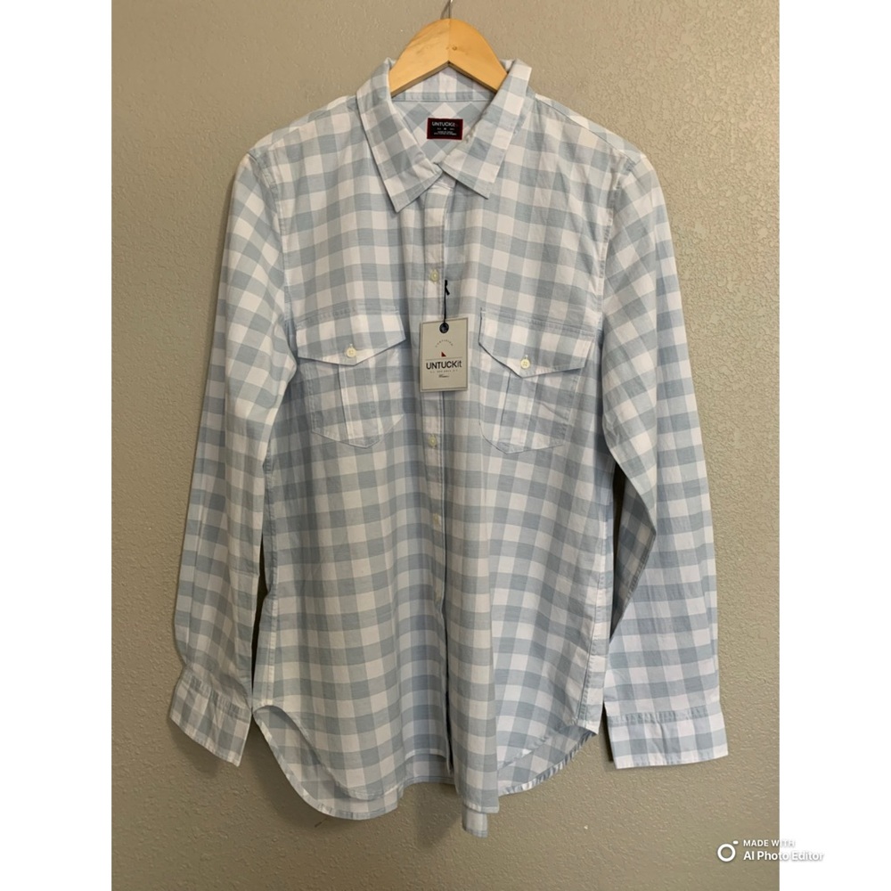 UNTUCKit Santa Marzi Button-Up Shirt Size 14 Blue-Grey Long Sleeve NWT